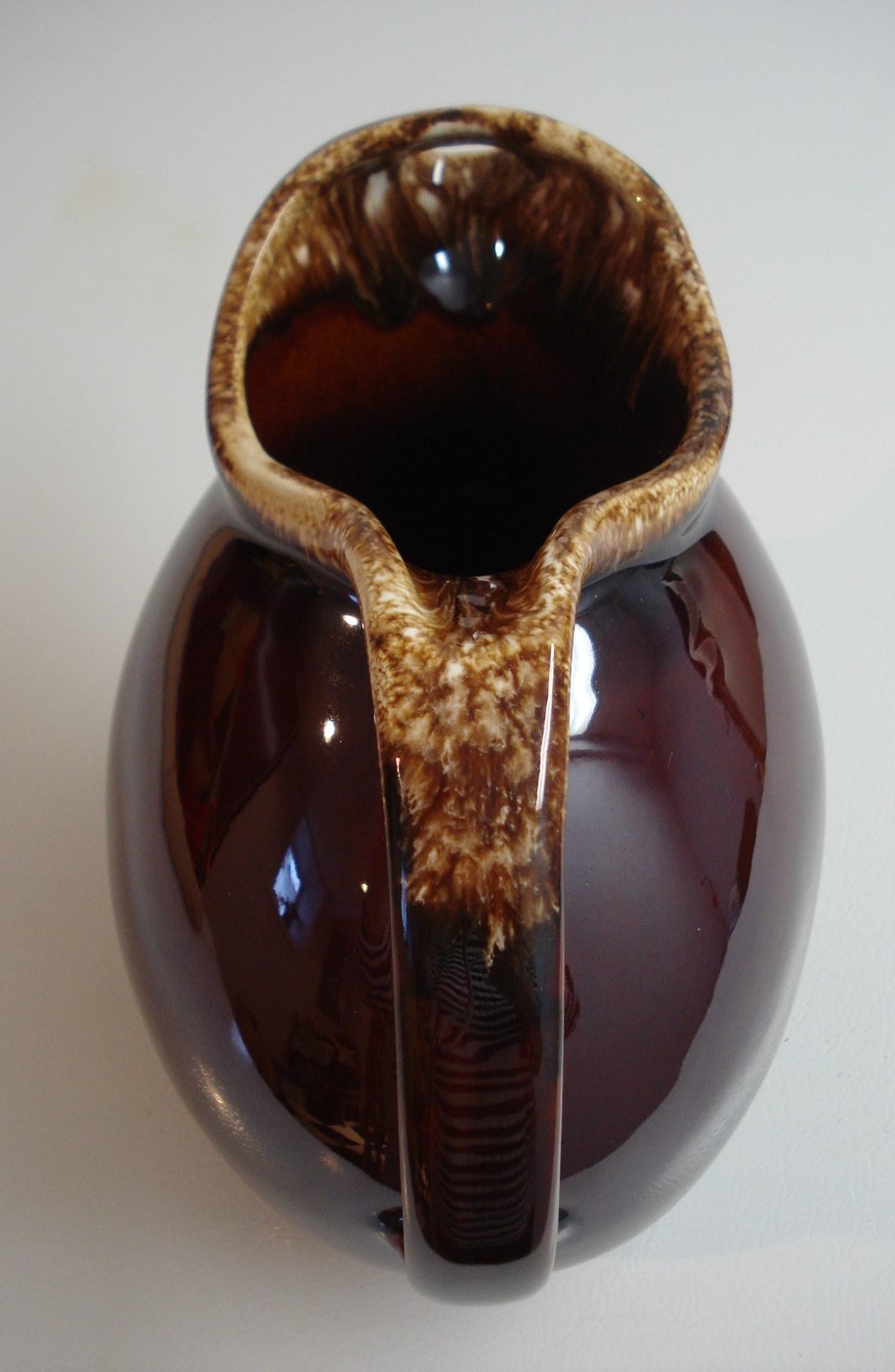 Vintage HULL Oven Proof USA Brown Drip Glaze Pitcher w/Ice Lip---MINT CONDITION