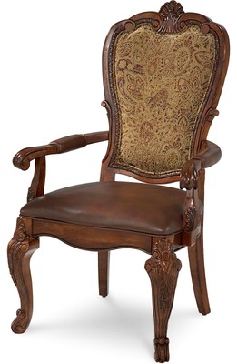 Set of 6 Upholstered Back Leather Seat  Dining Side Chairs - Old World Style