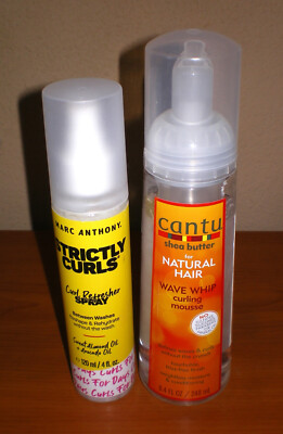 2 Curly Hair Item CANTU Wave Whip Mousse & MARC ANTHONY Strictly Curls Refresher