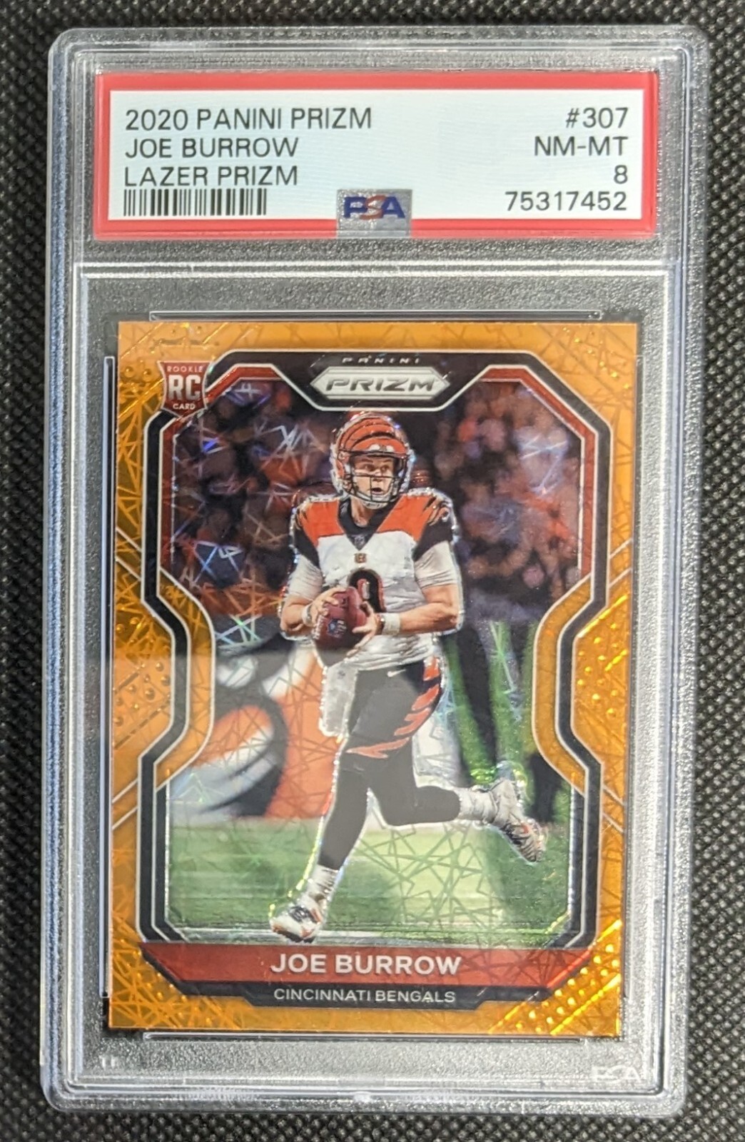 joe joe 2020 Joe Burrow Panini Prizm Orange Lazer Prizm #307 PSA 8