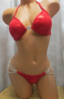 NPC competition bikini posing suit red hologram brand new never worn