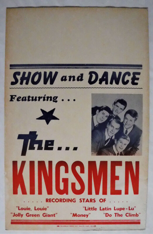 The Kingsmen Vintage Concert Poster Blank from mid 60