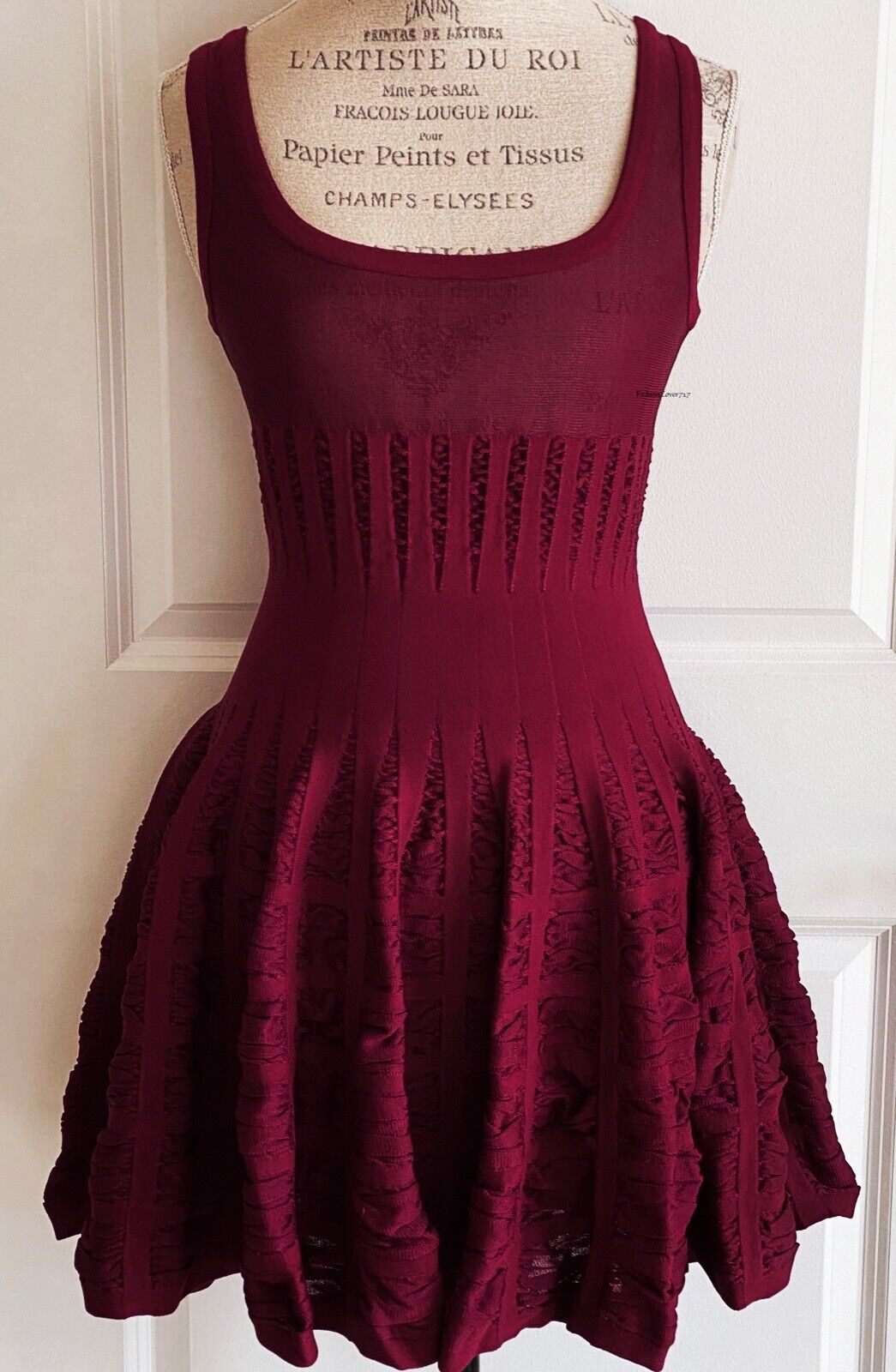 NEW $3585 Azzedine Alaia BURGUNDY STRETCH FIT & FLARE RUCHED