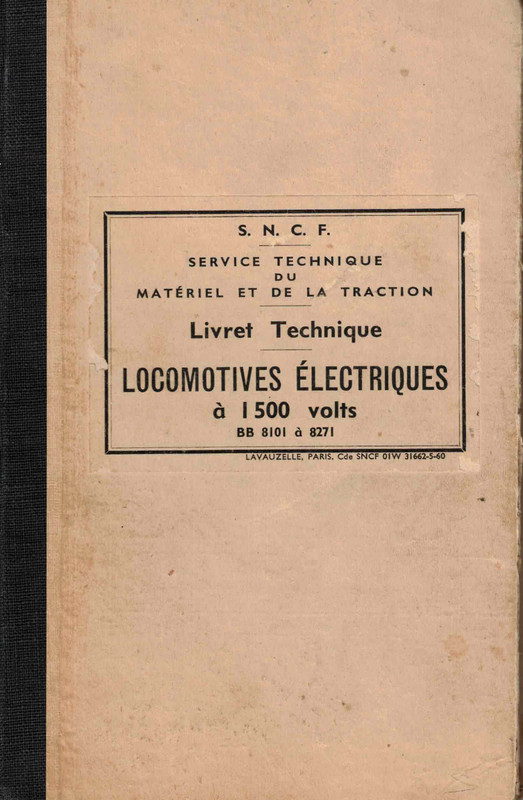 Livret Technique Locomotives Electriques Bb 810 Ã  8271