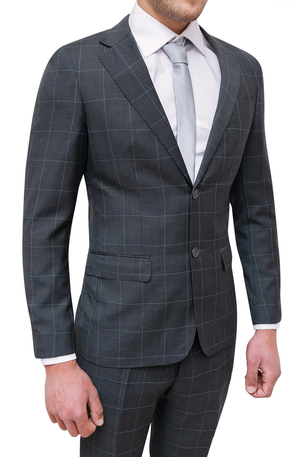 ABITO COMPLETO UOMO DIAMOND SARTORIALE GRIGIO SCURO QUADRI ELEGANTE