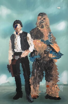 ORIGINAL Impasto Han Solo Chewbacca Star Wars Art Painting 11x17''