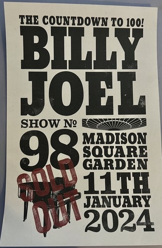 BILLY JOEL POSTER MSG NYC 1/11/2024 MADISON SQ GARDEN 98th