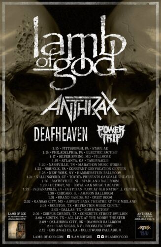 LAMB OF GOD / ANTHRAX / DEAFHEAVEN / POWER TRIP 2016 U.S.A. CONCERT TOUR POSTER