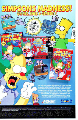 1992 KRUSTY'S FUN HOUSE SIMPSONS PRINT AD - NINTENDO NES SNES VIDEO GAME ART