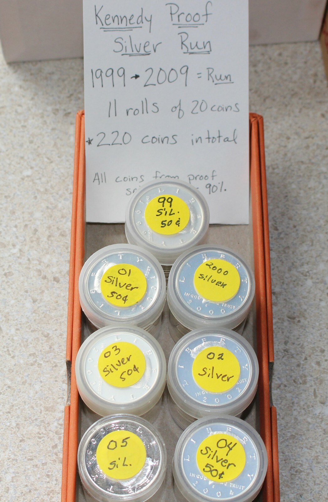 Silver Proof Kennedy Half Dollar Roll Run 1999 thru 2009 11 Rolls 220 Coins 50c