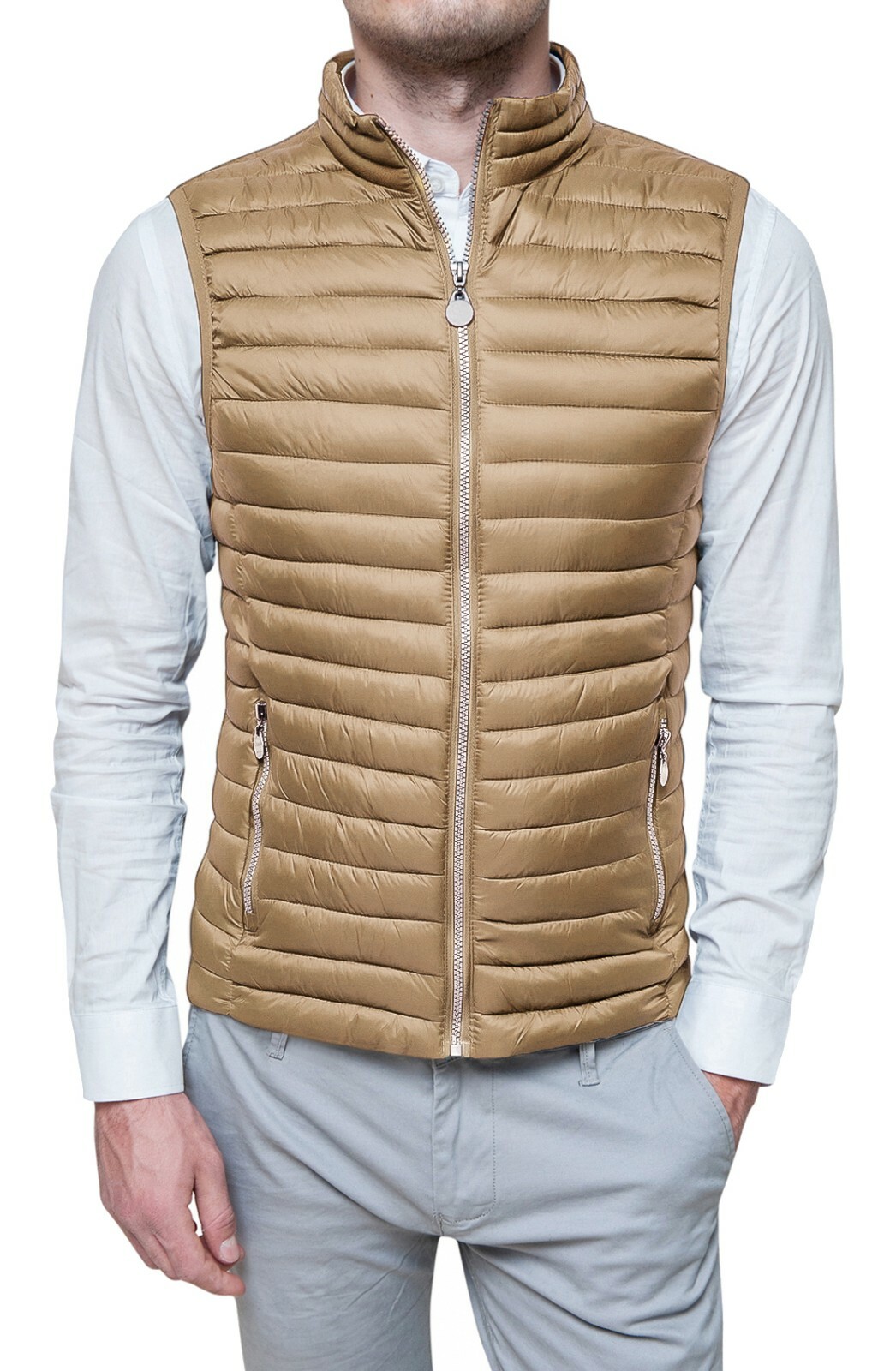 Giubbotto piumino uomo Smanicato gilet beige casual bomber 100 grammi