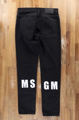 MSGM Milano black back leg logo print jeans Size 32 / 48 authentic