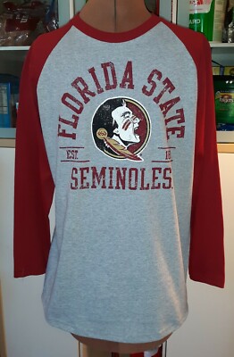Size S Men FSU Florida State Seminoles 3/4 Sleeve Stadium Raglan Shirt NWT Gray 
