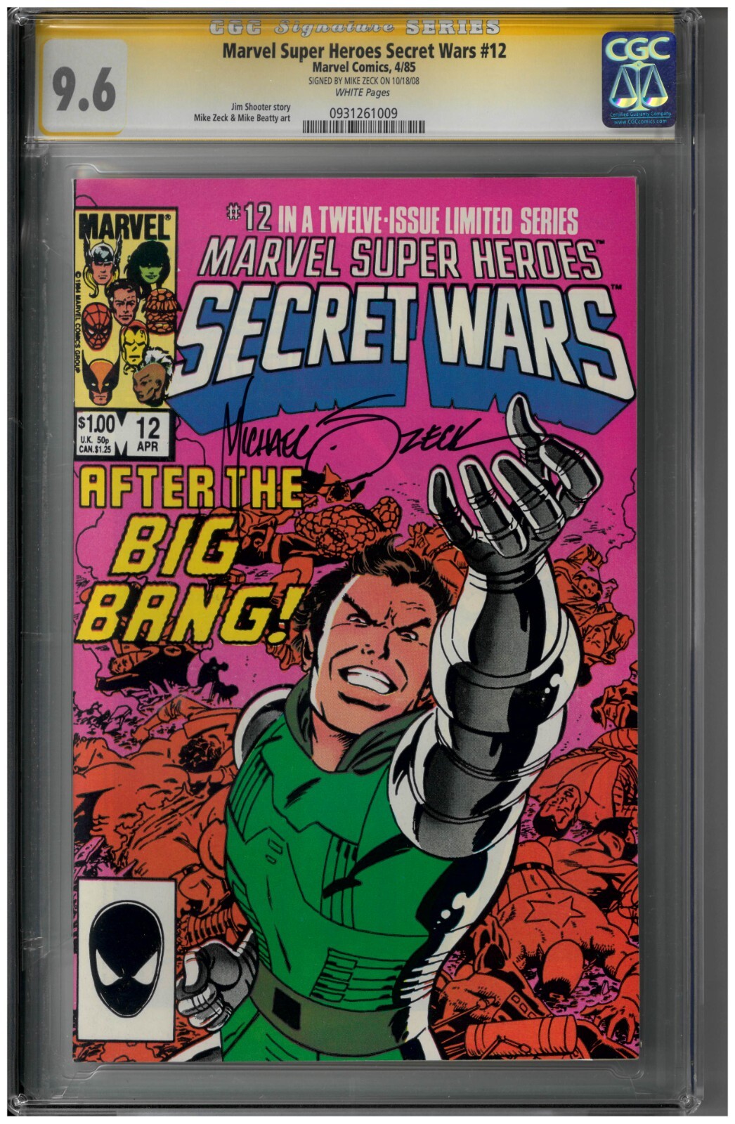 Secret Wars #12 CGC 9.6 SS signed by Michael Zeck Signature