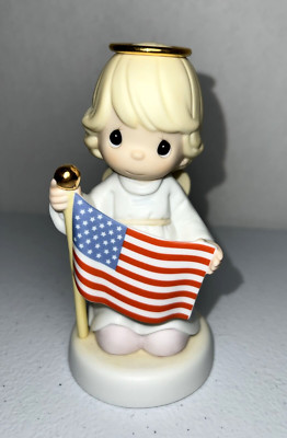 2001 Precious Moments Figurine ''STAND BESIDE HER AND GUIDE HER'' Angel with Flag
