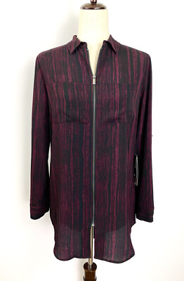 Rock & Republic Womens Blouse Size XS Purple Black New Zip Up Top