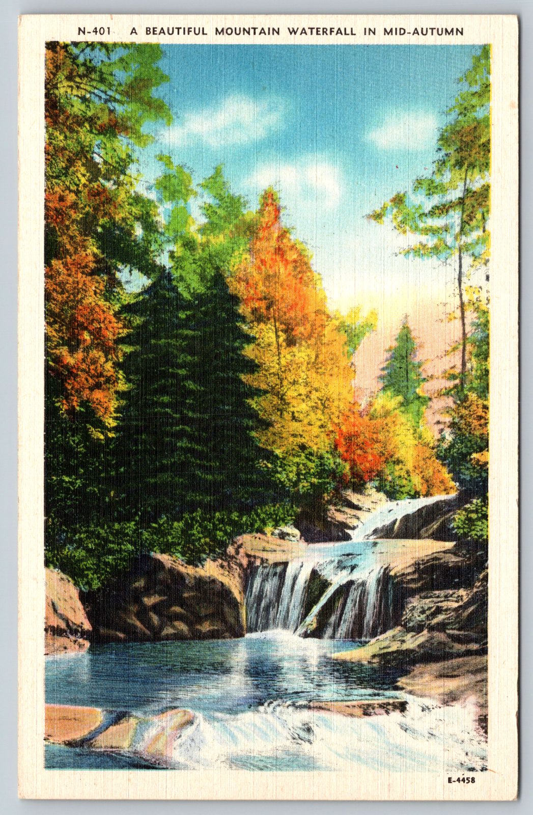 c1950s Mountain Waterfall Autumn Fall Stream River Vintage