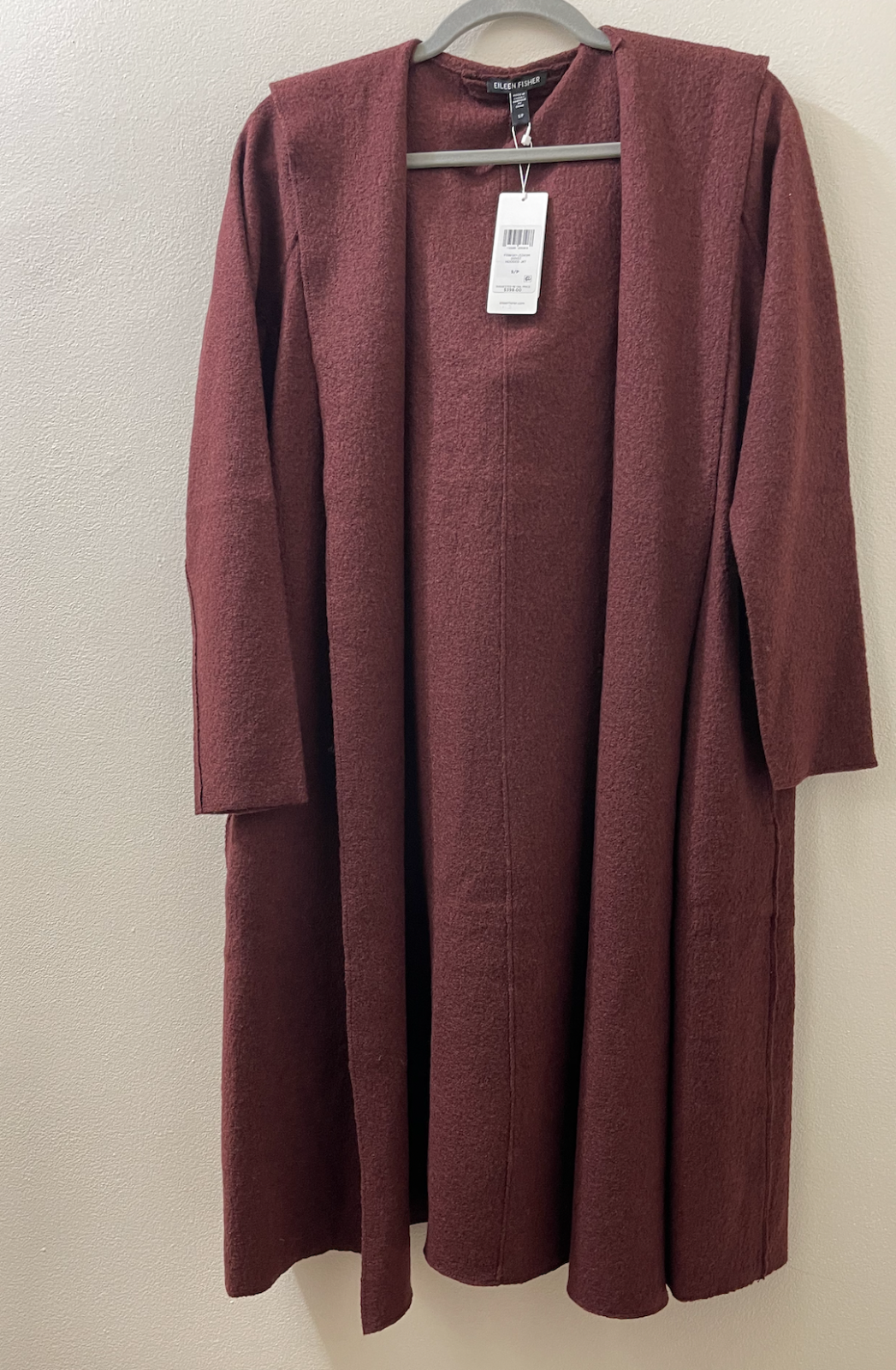 Pre-owned Eileen Fisher $398  Lightweight Boiled Wool Hooded Jacket Small In Brown