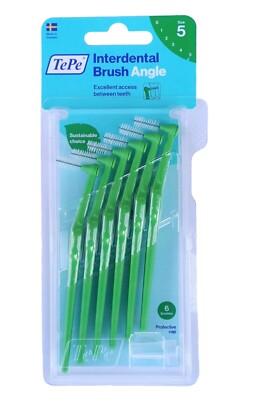 TEPE ANGLE GREEN INTERDENTAL  6 X BRUSHES(6 PACK)   ISO SIZE 5, 0.8mm FLOSSERS