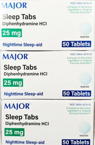 Major Sleep Tabs Nighttime Sleep Aid- 50 Tablets - 3 Pack -Exp Date 05-2026