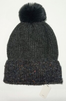 Be Clever Warm Winter Pom Pom Faux Fur Lined Acrylic Beanie Hat Dark Gray