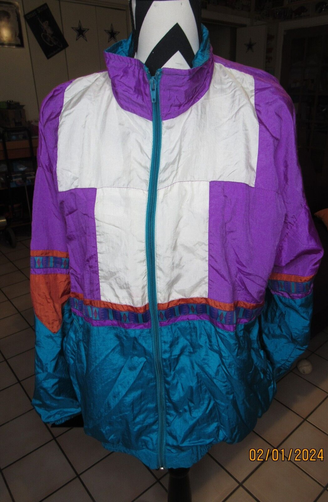 Vintage 90s Bolo Spirit boho tribal LG Wind Breaker Full Zip