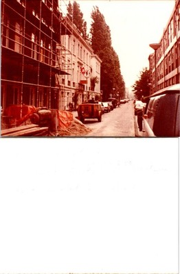 View of hotels on the street in Amsterdam, Netherlands Vtg Found Photo V4672