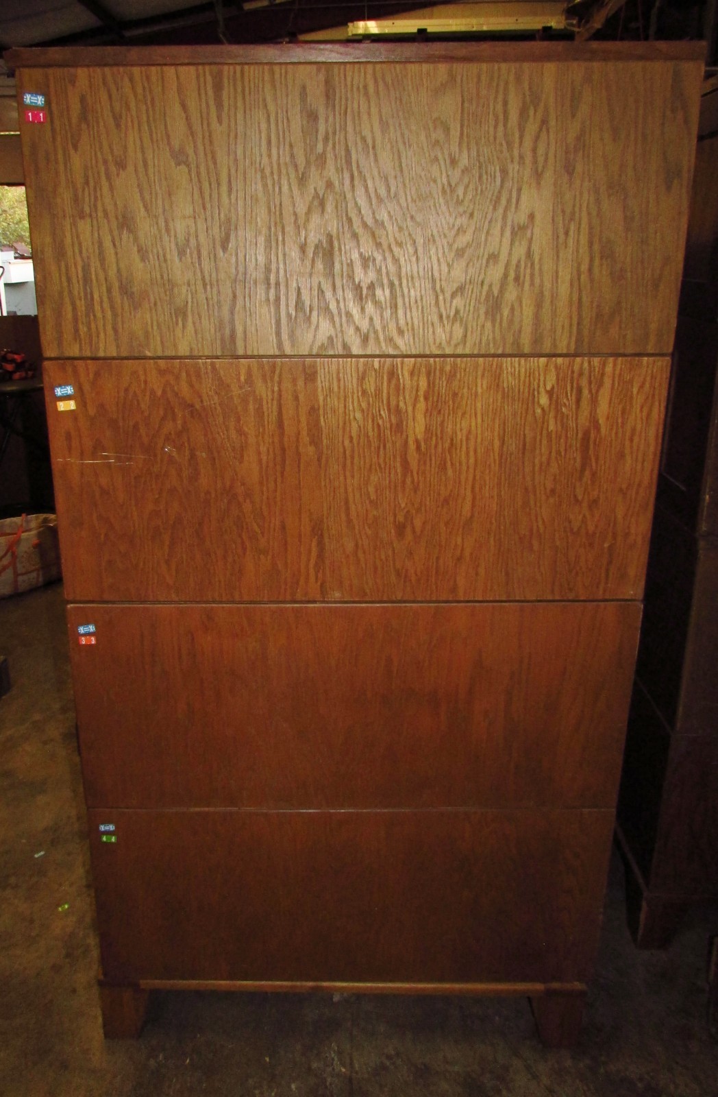 Antique 4 Section Stack of Oak Hamilton Map Flat File Blueprint Cabinet