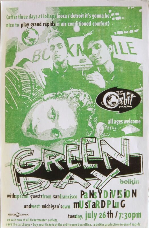 GREEN DAY / PANSY DIVISION 1995 "INSOMNIAC TOUR" GRAND RAPIDS CONCERT POSTER 