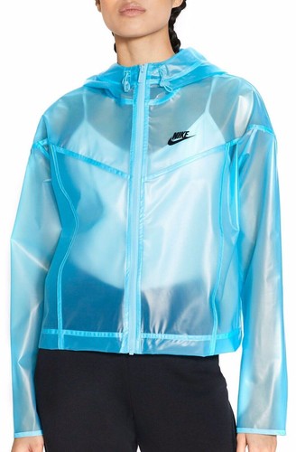 Прозрачная куртка Nike Windrunner (женский размер S), дождевик с капюшоном цвета балтийского синего цвета