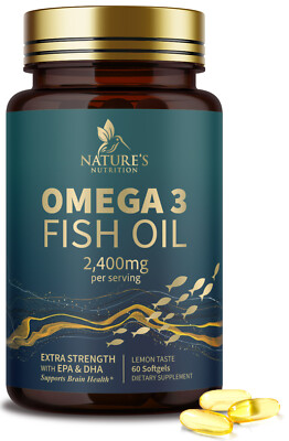Omega 3 Fish Oil Capsules 3x Strength 2400mg EPA & DHA, Highest Potency