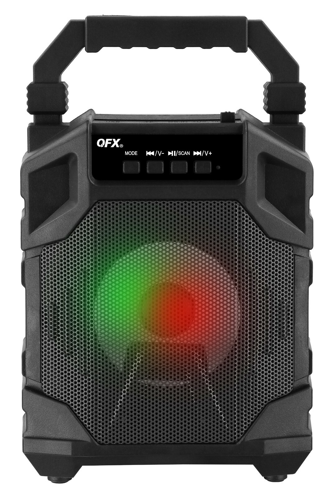 qfx rechargeable party speaker with lights