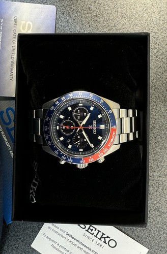 Pre-owned Seiko Prospex Speedtimer Solar Steel Bracelet Blue Dial Watch - Ssc913