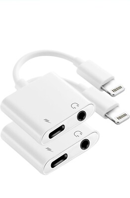 2 IN 1 Headphone Adapter Jack 8 Pin Data to 3.5mm AUX Cord Splitter, iPhone iPad