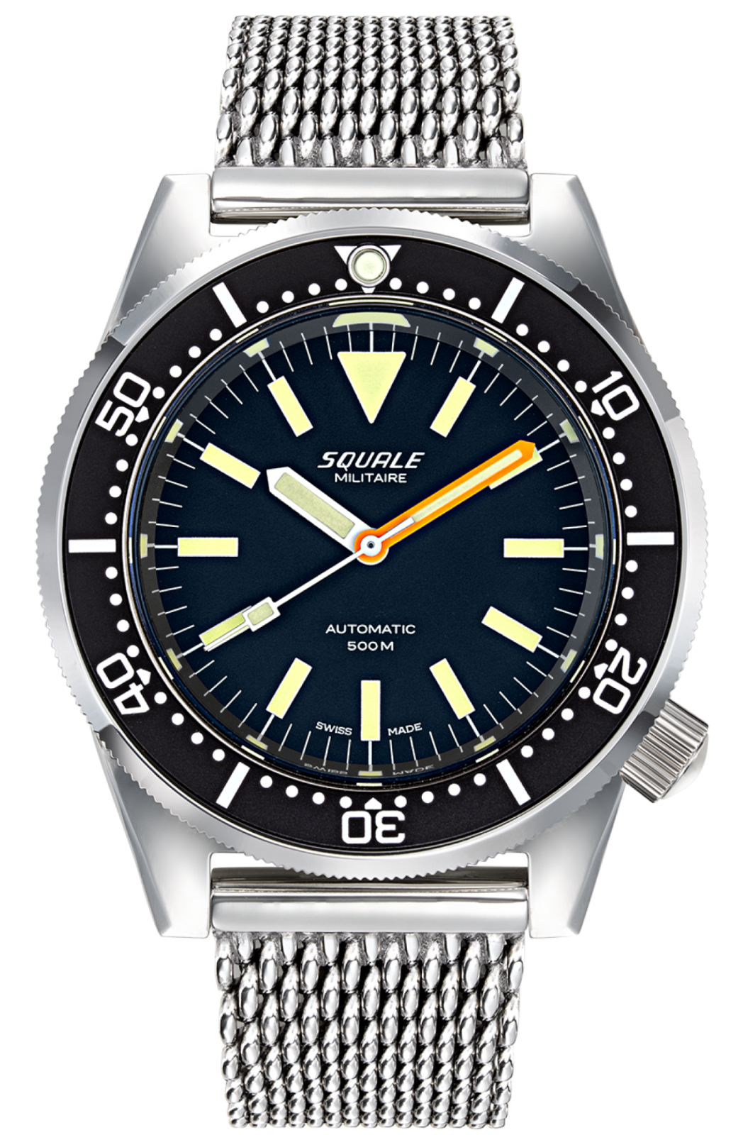 Pre-owned Squale Brand  1521 50 Atmos Militare Polish Mesh 500m Watch - 2 Year Warranty