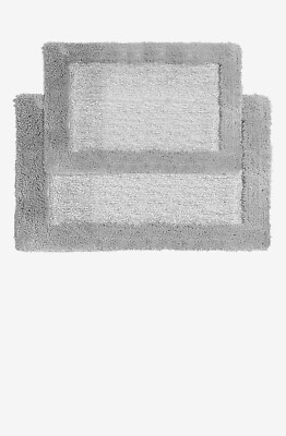 Bath Rug Set. Hotel Border Design. Essential Spa. 2 Piece Gray