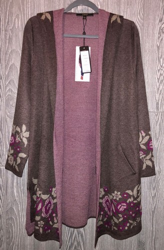 Pre-owned Maxsport Hooded Long Open Cardigan Sweater Brown Pink Womens Sz S M L Xl