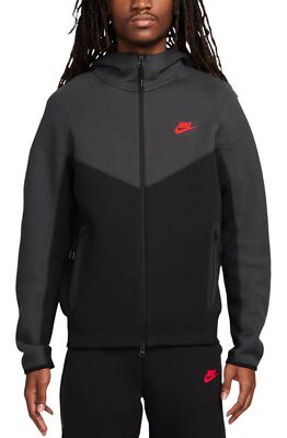 Мужская толстовка Nike Sportswear Tech Fleece с капюшоном на молнии серого/черного цвета (FB7921 013)
