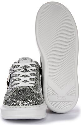 Pre-owned Karl Lagerfeld Kapri Nft Lo La Low Cut Glitter Womens Trainer Silver Us 5 - 11