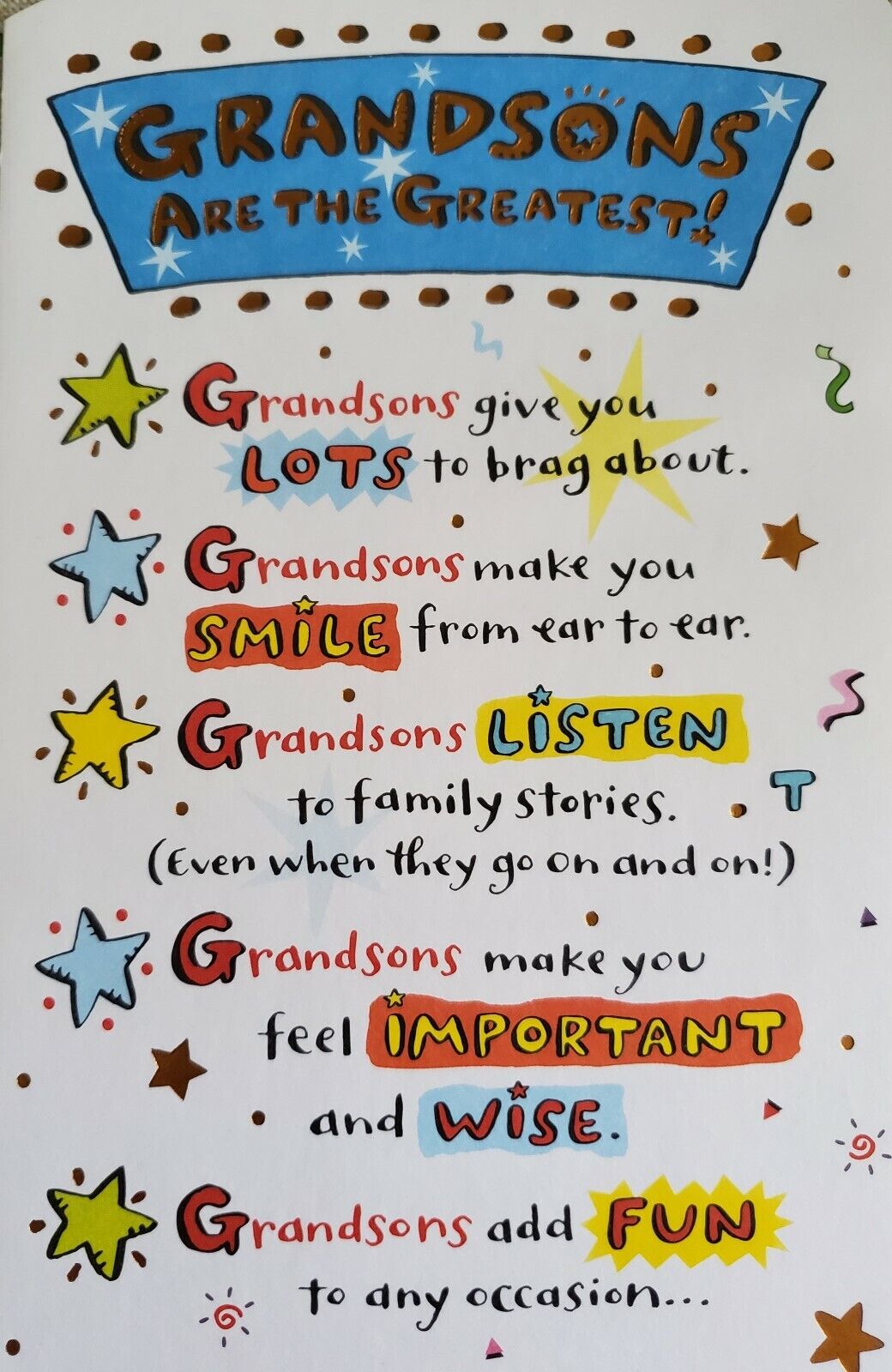 'Grandsons are the greatest!' birthday greeting card