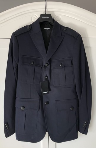 1,200 Dsquared2 Navy Wool-Blend Utility Military Blazer