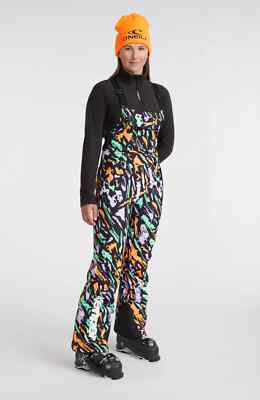 O'Neill Bib Snow Pants Women Medium Black Kemper Print 20K HyperDry Neon $250