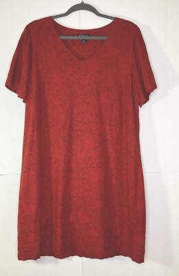NWOT Nicole Miller Linen Blend Dress XL Shift Red Floral Short Sleeve V-neck