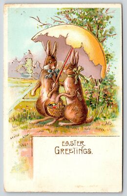 Easter Fantasy~Rabbit Couple Under Egg Shell Umbrella~Colored Eggs~Gold Leaf~IPC