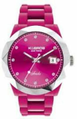 NEW K & BROS 9555-2 Icetime Womens Hot Pink Three Hands Polyurethane Watch Lady