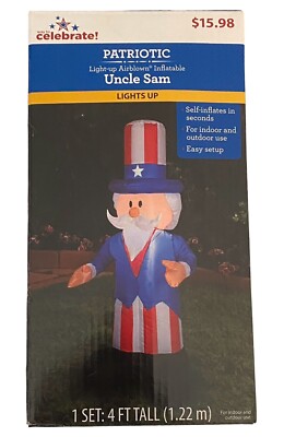 Celebrate! Patriotic Light Up Air Blown Inflatable Uncle Sam 4 FT Brand NEW