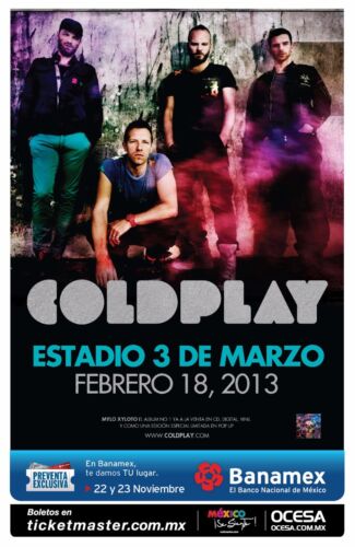 COLDPLAY 2013 MEXICO CITY CONCERT TOUR POSTER - Alt/Pop/Piano Rock Music