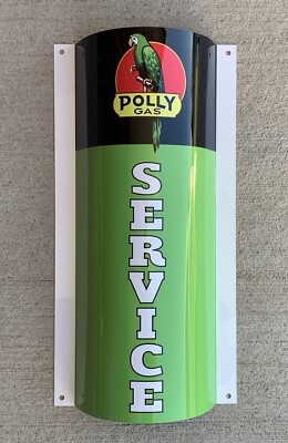 Polly Parrot Gasoline Service Curved Metal Gas sign Pump Oil WOW!!!