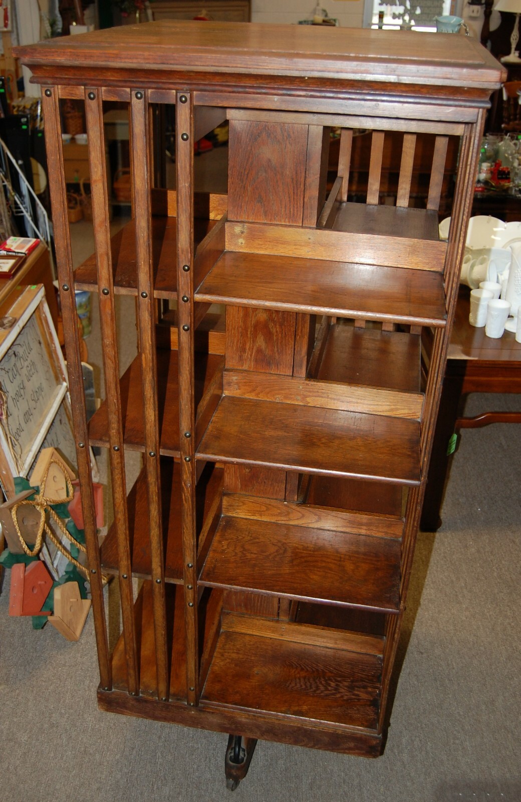 Antique Vintage John Danner Solid Wood Revolving Bookcase Made Canton Ohio USA