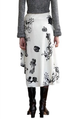 Pre-owned Maison Rabih Kayrouz Encyclopedia Print Skirt In White/ Black - Size 38